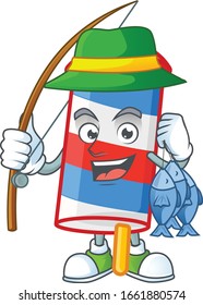 A mascot design of Fishing rocket USA stripes with 3 fishes