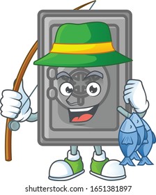 A mascot design of Fishing security box closed with 3 fishes