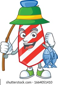 A mascot design of Fishing USA stripes tie with 3 fishes
