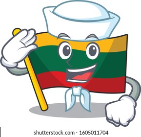 A mascot design of flag lithuania Sailor wearing hat