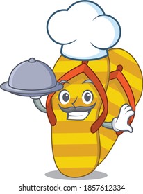 mascot design of flip flops chef serving food on tray