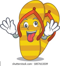 A mascot design of flip flops having a funny crazy face
