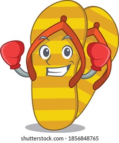 Mascot design of flip flops as a sporty boxing athlete