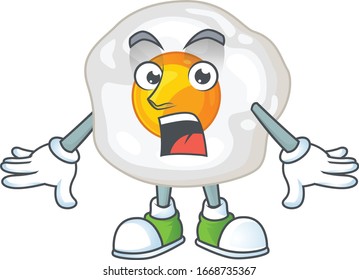 A mascot design of fried egg making a surprised gesture
