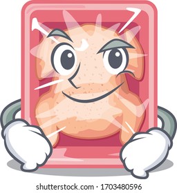 A mascot design of frozen chicken having confident gesture