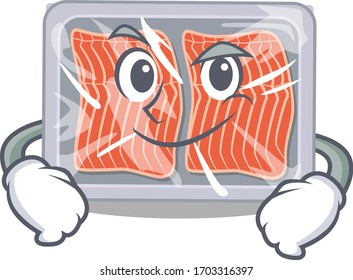 A mascot design of frozen salmon having confident gesture