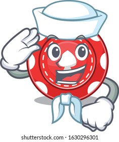 A mascot design of gambling chips Sailor wearing hat