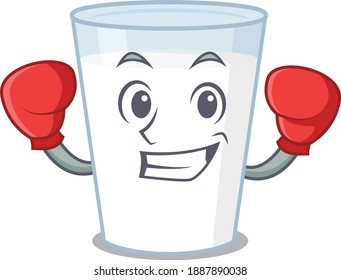 Mascot design of glass of milk as a sporty boxing athlete. Vector illustration