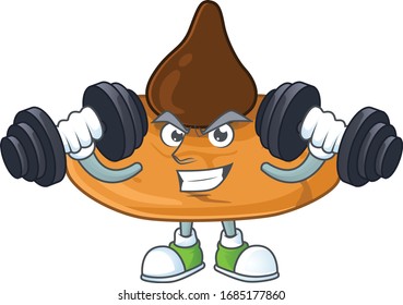 Mascot design of grinning Fitness exercise kiss cookies lift up barbells