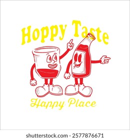 The mascot design has a glass and bottle theme, they are a pair of friends who drink beer