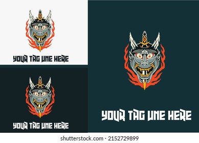 mascot design of head devil and flame vector