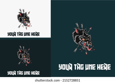 mascot design of head wolf with arrow vector