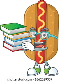 A mascot design of hotdog student having books. Vector illustration
