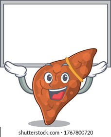 Mascot design of human fibrosis liver lift up a board