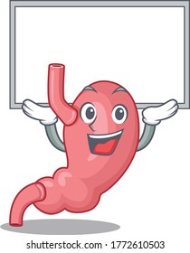 Mascot design of human stomatch lift up a board