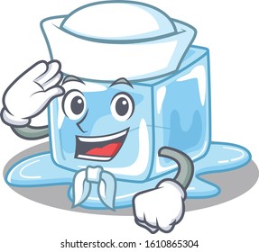 A mascot design of ice cube Sailor wearing hat