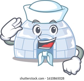 A mascot design of igloo Sailor wearing hat