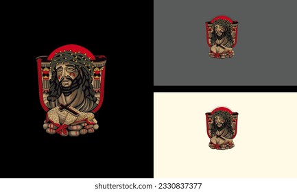 mascot design of jesus with goat vector tattoo design
