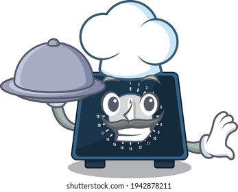 mascot design of kitchen timer chef serving food on tray