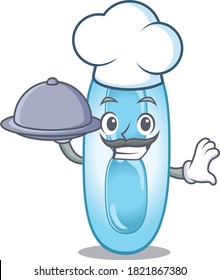 mascot design of klebsiella pneumoniae chef serving food on tray