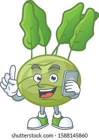 Mascot design of kohlrab speaking on the phone