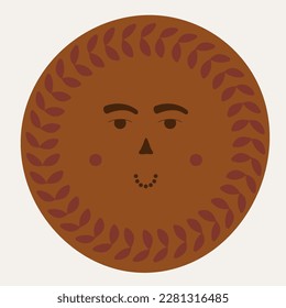 Diseño de mascota, concepto de aprendizaje. Red social, divertida cara abstracta con hojas. Ilustración divertida, cara linda, personaje de dibujo. Aislado sobre blanco
