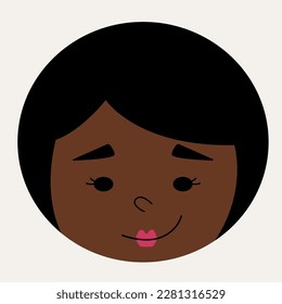 Mascot design, learning concept. Social network, comely girlish face with short hair. Funny illustration, cute face, drawing character. Isolated on white
