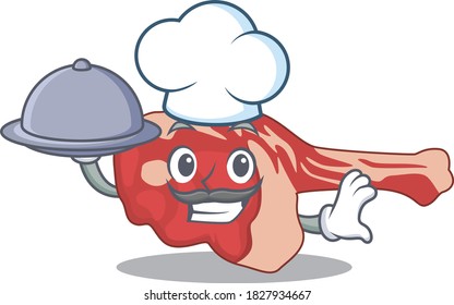 mascot design of leg of lamb chef serving food on tray