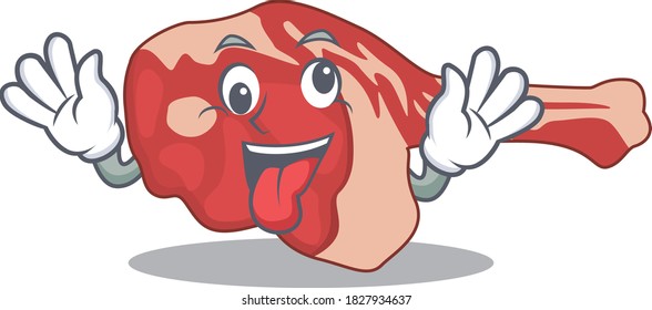 A mascot design of leg of lamb having a funny crazy face