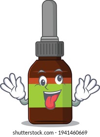 A mascot design of liquid bottle having a funny crazy face. Vector illustration