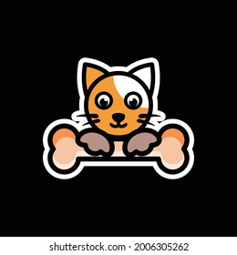 Mascot Design Logo Cartoon cat holding a bone