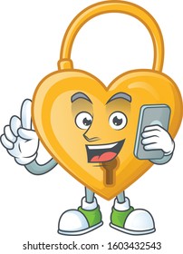 Mascot design of love padlock speaking on the phone