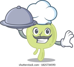 mascot design of lymph node chef serving food on tray