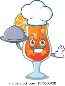 mascot design of mai tai cocktail chef serving food on tray