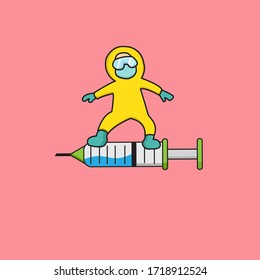 the mascot design of the medical officer riding a syringe