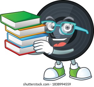 A mascot design of music viynl disc student having books. Vector illustration