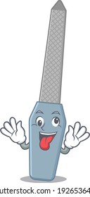 Un diseño de mascota de un archivo de uñas con una cara graciosa y loca. Ilustración del vector