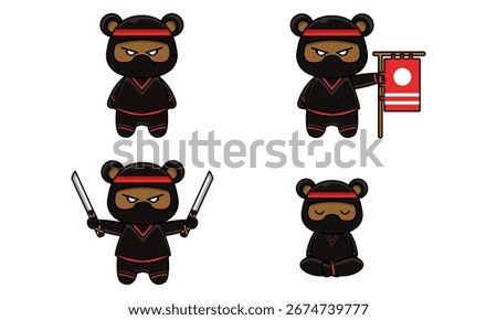 Mascot Design of a Ninja Bear in Various Poses