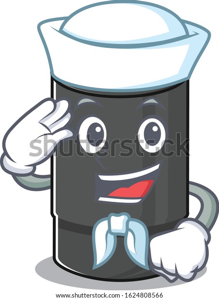 A mascot\
design of oil filter Sailor wearing\
hat