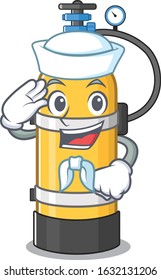 A mascot design of oxygen cylinder Sailor wearing hat