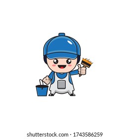 A Mascot Design Paint Worker Who Holds A Brush And Smiles