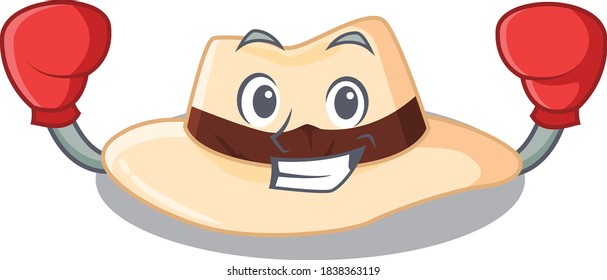 Mascot design of panama hat as a sporty boxing athlete