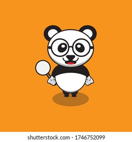 mascot design of a panda that wears glasses and holds a magnifying glass