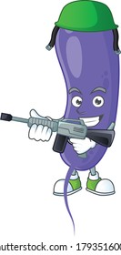A mascot design picture of cholerae as a dedicated Army using automatic gun. Vector illustration