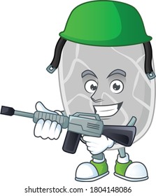 Una imagen de diseño de mascota de nitrospirae como soldado del ejército dedicado usando un arma automática. Ilustración del vector