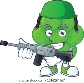 Ein Maskottdesign-Bild von Staphylococcus aureus als engagierte Armee mit automatischer Waffe. Vektorgrafik