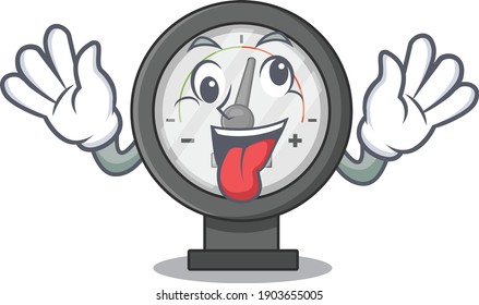 Un diseño de mascota del medidor de presión que tiene una cara graciosa y loca