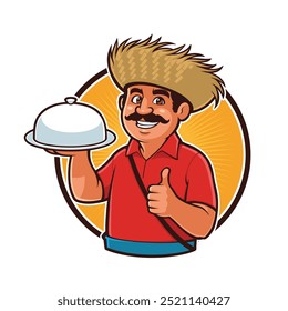 Mascot Design of a Puerto Rican Jibaro Serving Food