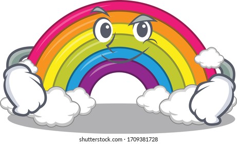 Un diseño de mascota de arco iris con gesto de confianza