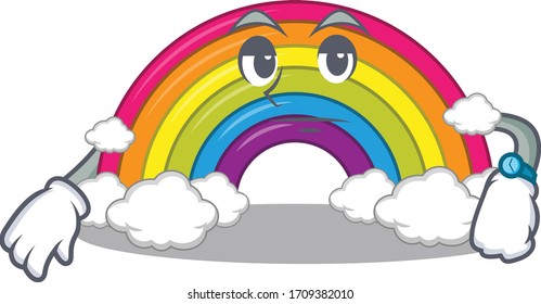 Mascot design of rainbow showing waiting gesture Mascot design of rainbow showing waiting gesture